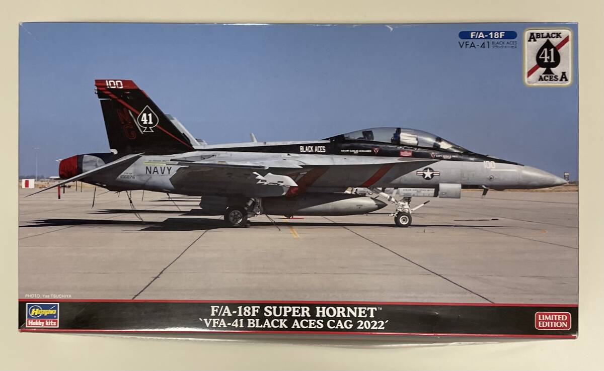 送料510円～ 希少 中袋未開封 未組立品 エンブレム付 限定品 ハセガワ 1/72 F/A-18F スーパーホーネット VFA-41 ブラックエーセス CAG 2022