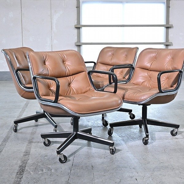 knoll「ポロックチェア」120万 4脚 チャールズ・ポロック デスクチェア オフィス 事務 回転 キャスター 本革 モダン ミッドセンチュリー