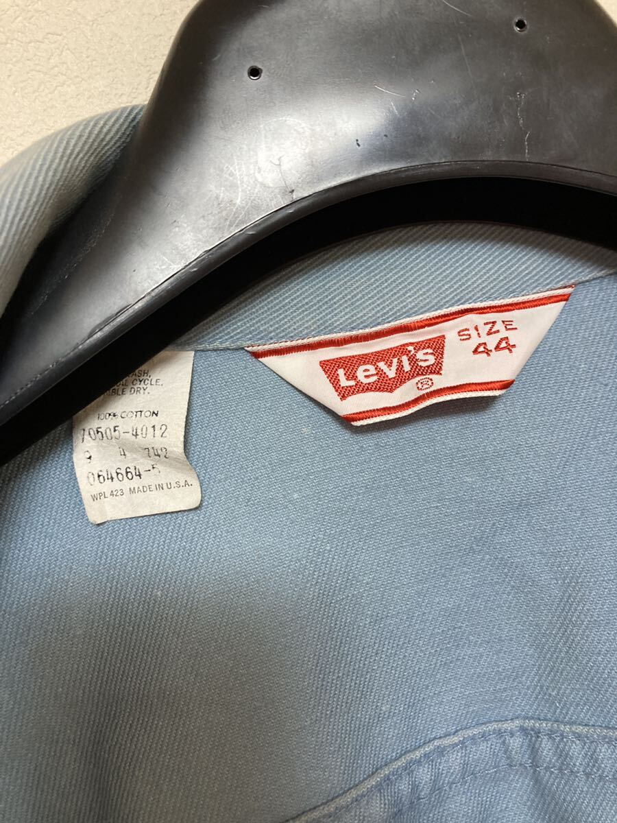 USA製 70s Levi's 70505 Gジャン 44 コットンツイル 水色 USA製 70s Levi's 70505 Gジャン 44 コットンツイル 水色