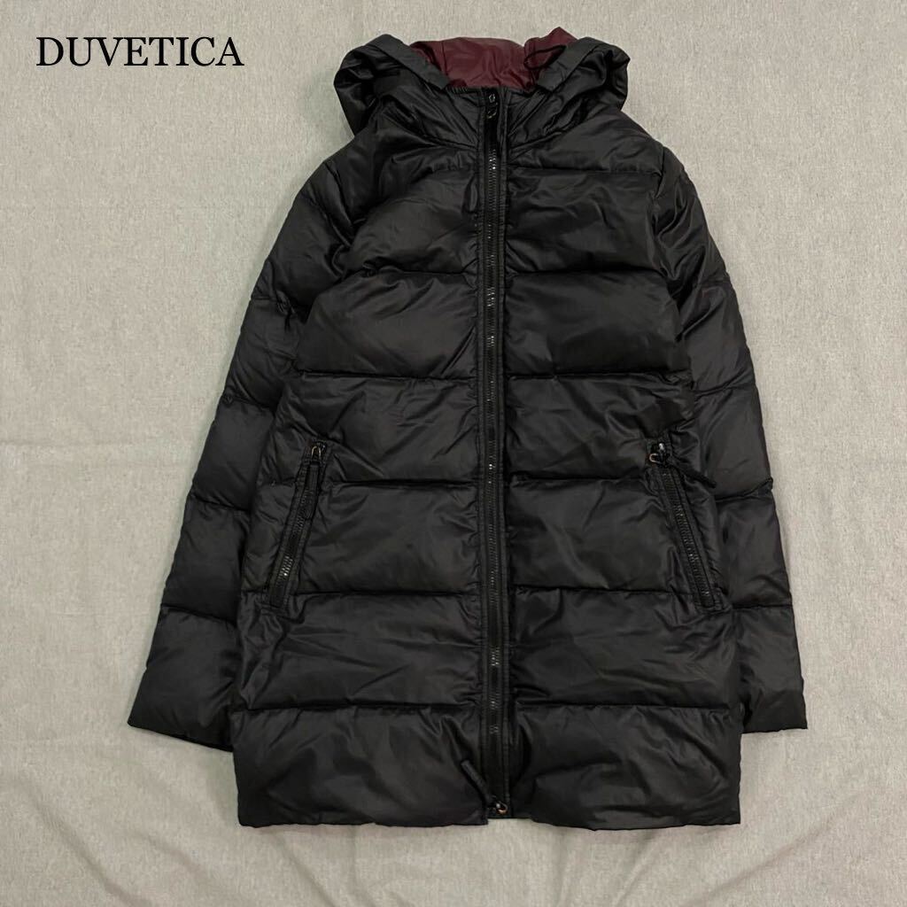 DUVETICAte..teka long down coat jacket hood Parker 42 size double fastener L size corresponding black black lady's 