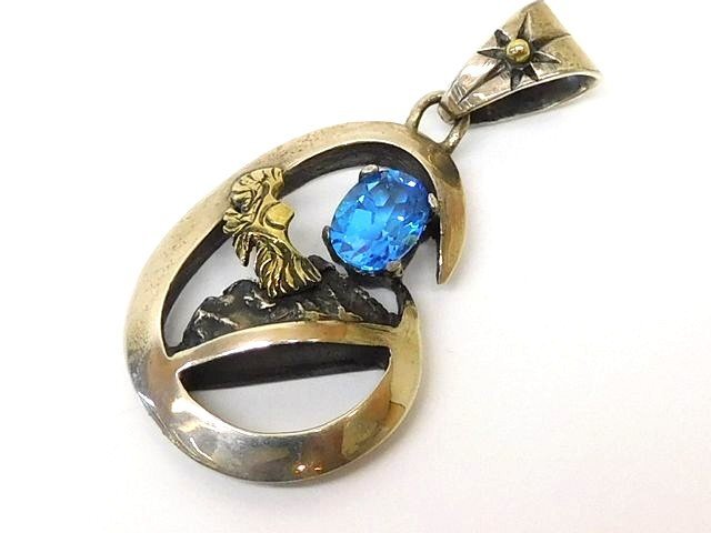 3F BIGHAND/ big hand # silver × Gold color blue topaz pendant top charm Eagle *6I