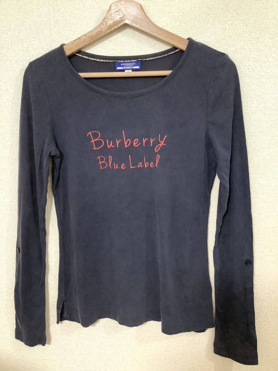 BURBERRY BLUELABEL バーバリーブルーレーベル　ロゴプリント　長袖カットソー　ロンT ネイビー　ハイブランド　古着