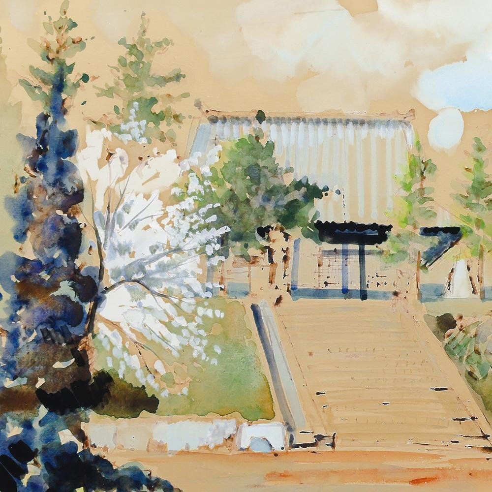真作 WISH 浜田泰介 藤戸寺 水彩 8号 〇現代巨匠 東京国立近美他 真作 WISH 浜田泰介 藤戸寺 水彩 8号 〇現代巨匠 東京国立近美他