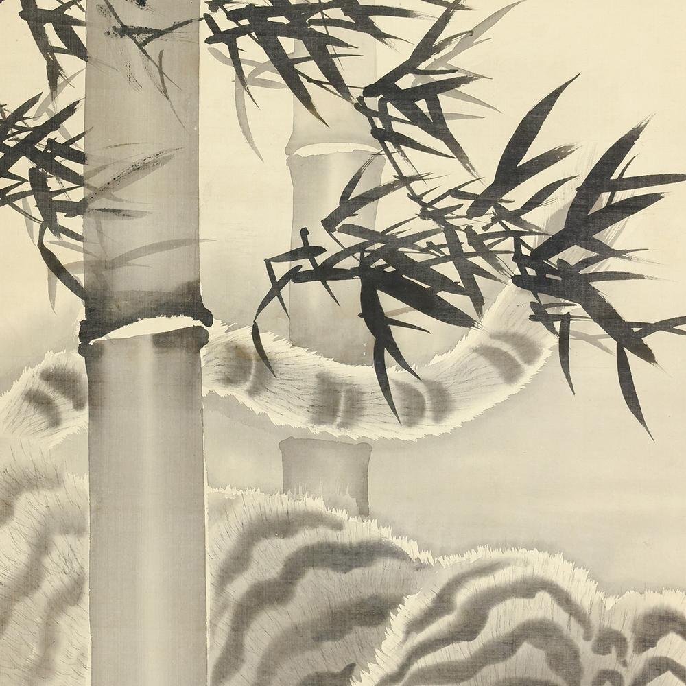 WISH 在銘:華馨 日本画 掛軸 絹本 竹に虎 #24080031(花鳥、鳥獣 WISH 在銘:華馨 日本画 掛軸 絹本 竹に虎 #24080031(花鳥、鳥獣