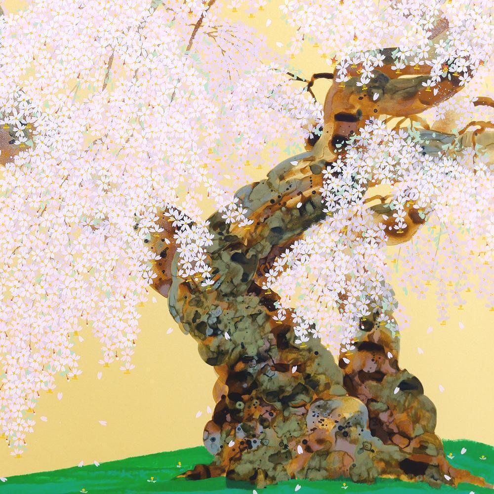 中島千波「春輝神田の大糸桜」シルクスクリーン 直筆サイン・落款・作品証明シール有 真作】【WISH】中島千波「春輝神田の大糸桜」シルクスクリーン