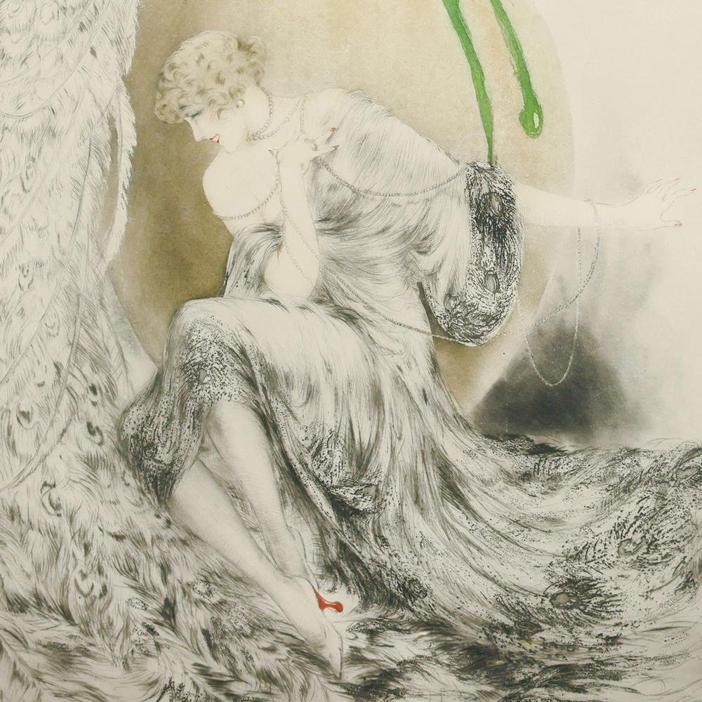 真作 WISH ルイ イカール Louis Icart クジャク 銅版画 8号大 真作 WISH ルイ イカール Louis Icart クジャク 銅版画 8号大