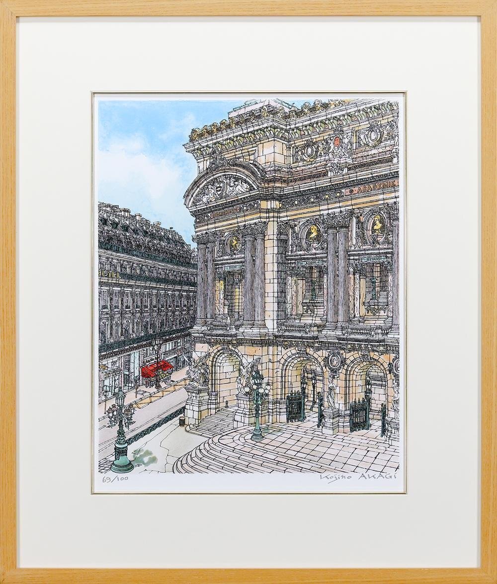赤木曠次郎 「パリ東駅」 リトグラフ 作家サイン エディション入り 額付絵画 真作】【WISH】赤木曠児郎「パリ オペラ座」リトグラフ 約8号
