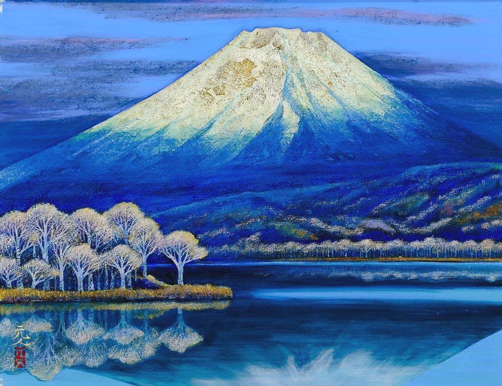 真作 WISH 杉原元人 金富士 日本画 10号 金落款 金箔 金泥仕様 真作 WISH 杉原元人 金富士 日本画 10号 金落款 金箔 金泥仕様