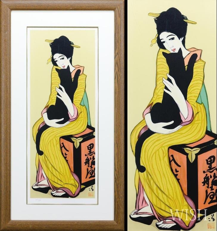 竹久夢二 リトグラフ 「春草の丘」 額装 真作】【WISH】竹久夢二「黒船屋」リトグラフ 約25号 大作 〇夢二