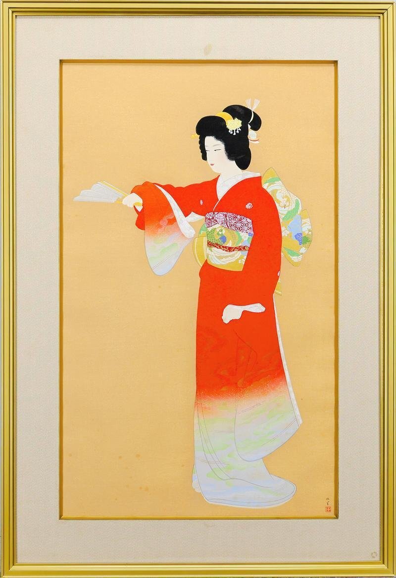 A814 上村松園【新蛍】木版画 限定253/300タトウ 証明シール
