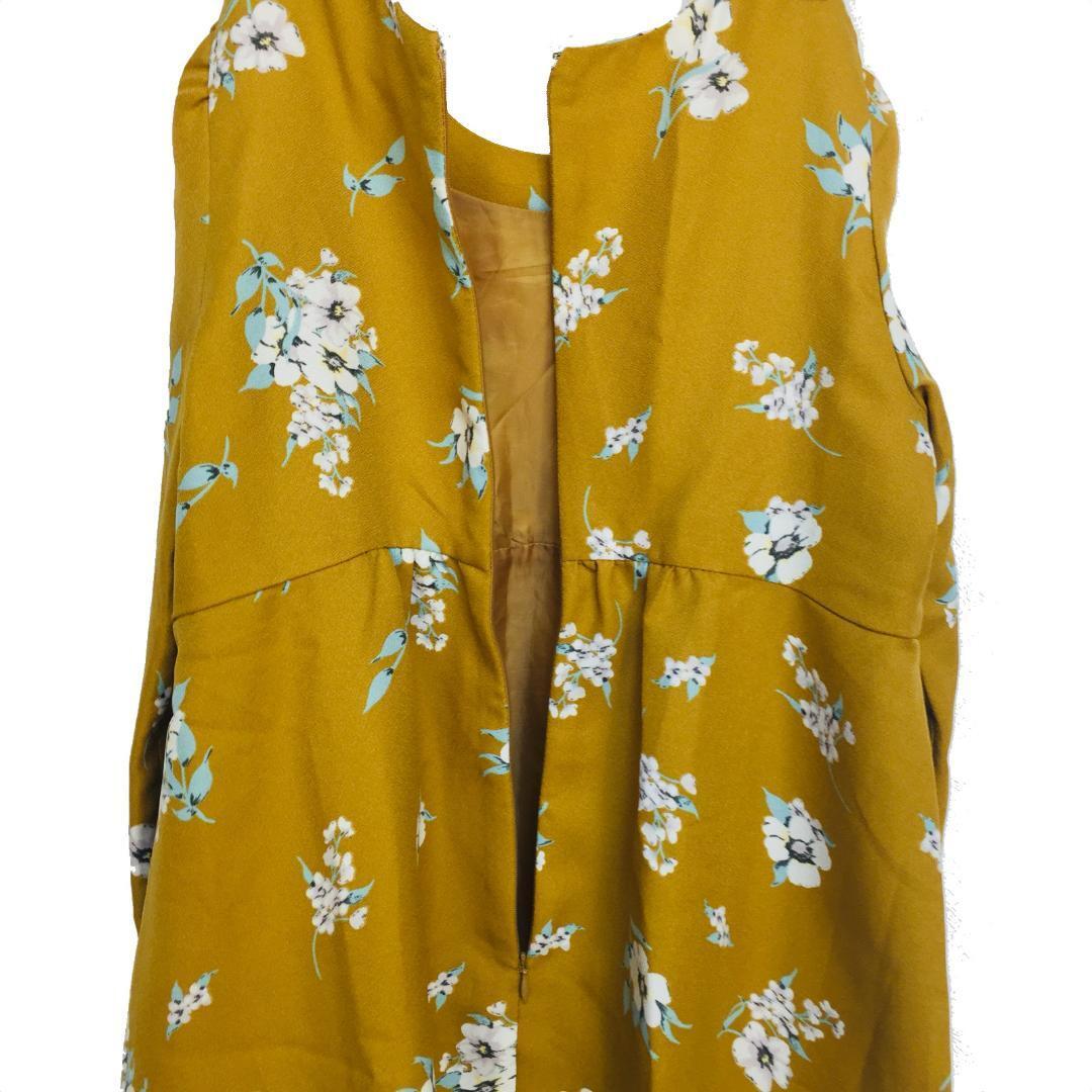 C0709 アース ミュージックアンドエコロジー【S】 花柄 長袖 ワンピース 黄色_画像4