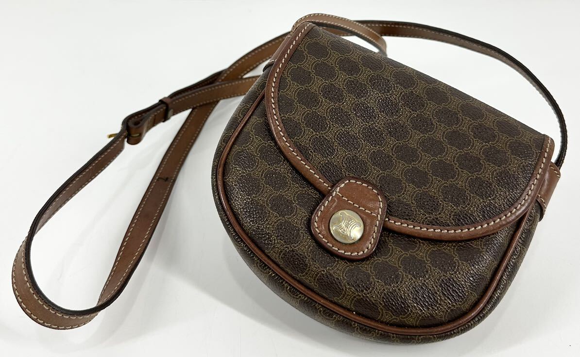 CELINE セリーヌ マカダム柄 ショルダーバッグ ポシェット トリオンフ ベージュ ブラウン ヴィンテージ 現状品
