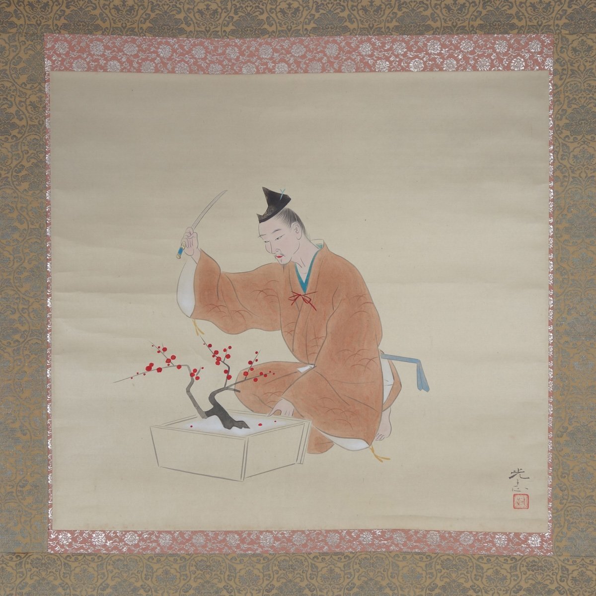【真作】 蔵壷◆『羽石光志 鉢木図』 1幅 共箱 古筆 古文書 古書 日本画 小堀鞆音・安田靫彦に学ぶ 茶掛軸 栃木県出身