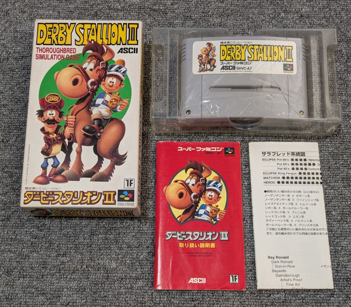3798【起動確認済み】ダービースタリオンII SFC 箱説/サラブレッド系譜付 端子メンテナンス済み 簡易清掃済み_画像1