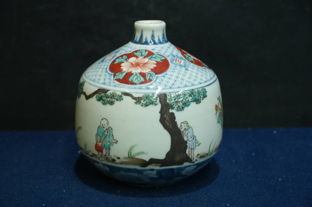 T749 走波焼 五代 佐藤走波 染錦中国人物山水文壷 共箱(染錦 T749 走波焼 五代 佐藤走波 染錦中国人物山水文壷 共箱(染錦
