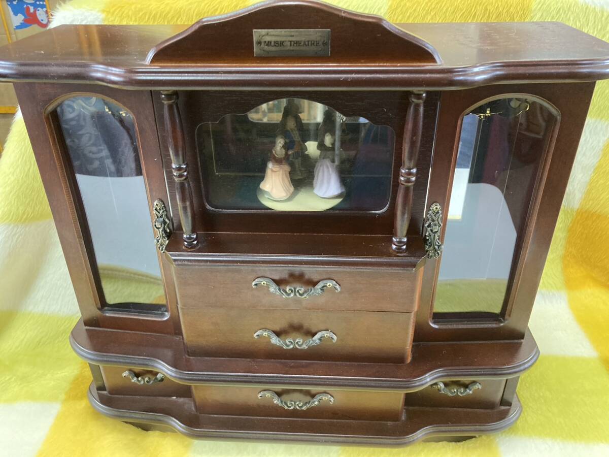 □M277 sankyo サンキョー 木製 ジュエリーボックス オルゴール付き アクセサリーケース 小物入 レトロ