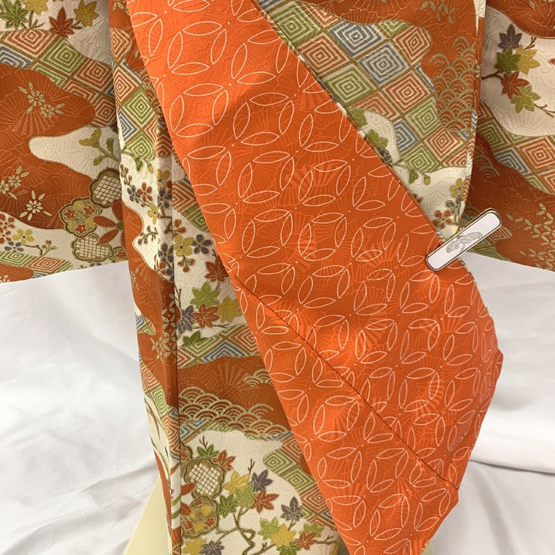 409ag18■七五三 七歳 女児 着物&袋帯&長襦袢 楓 金彩■状態良好 □七五三 七歳 女児 着物&袋帯&長襦袢 楓 金彩□状態良好 409ag18