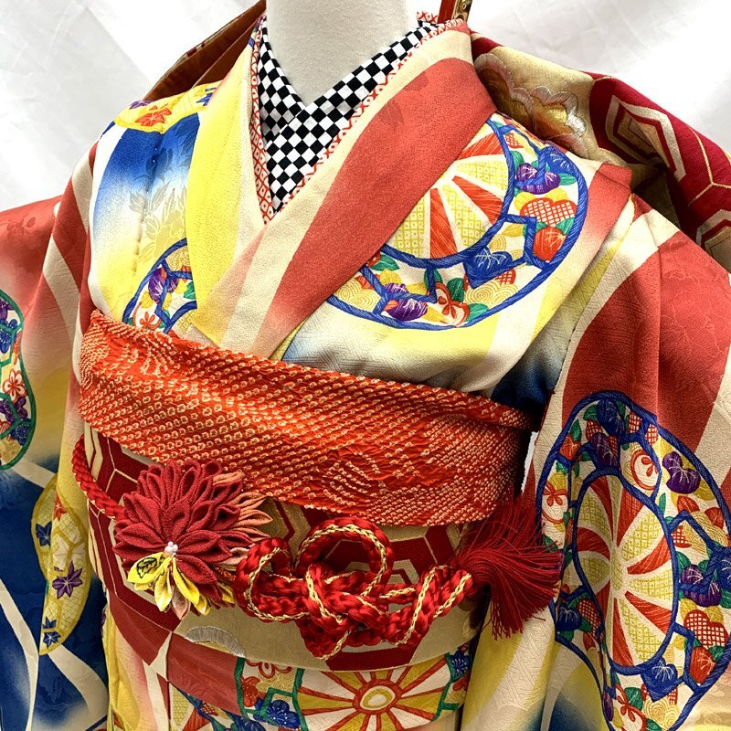 □十三参り 卒業式 アンティークジュニア着物＆袋帯□良好 409aj77