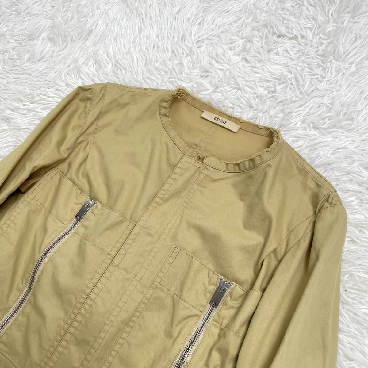 美品】CELINE セリーヌ フィービー期 ノーカラー ジャケット 美品】CELINE セリーヌ フィービー期 ノーカラー ジャケット
