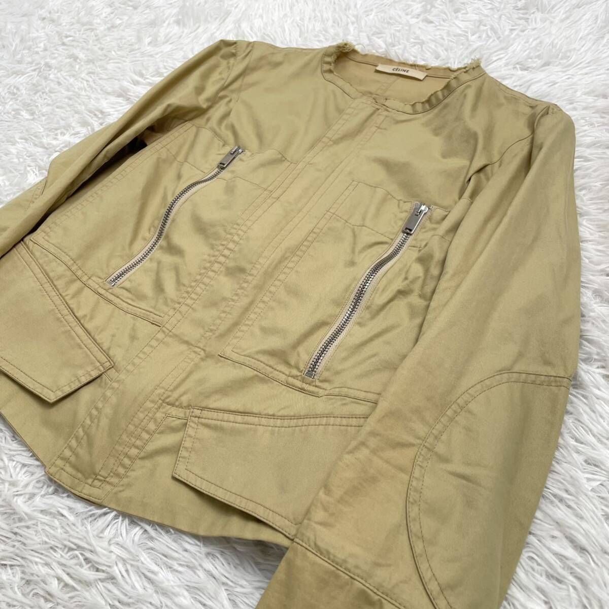 美品】CELINE セリーヌ フィービー期 ノーカラー ジャケット 美品】CELINE セリーヌ フィービー期 ノーカラー ジャケット