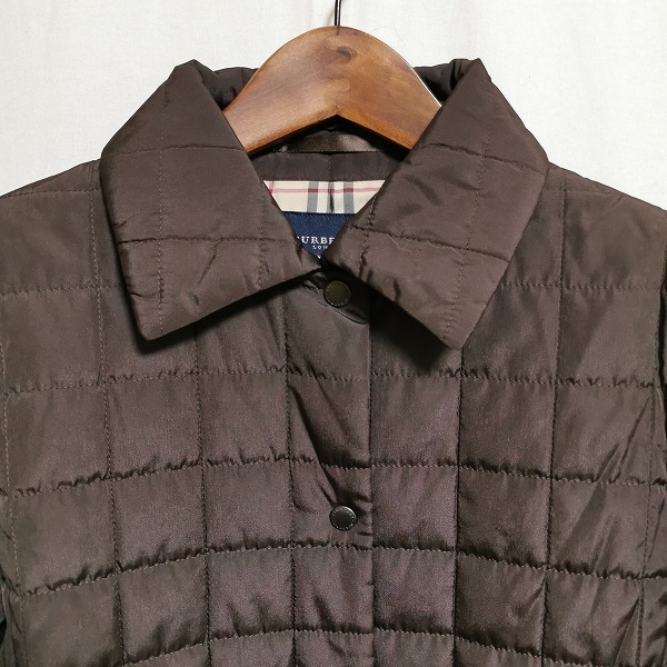 #wnc バーバリー BURBERRY ジャケット キルティング 中綿 スナップボタン 38 茶系 シルク混 レディース [905120]