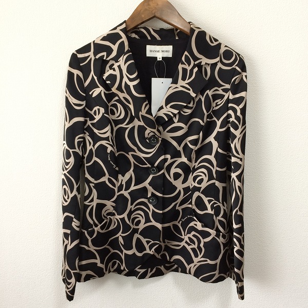 #anc ハナエモリ HANAEMORI ジャケット 38 黒 ベージュ 花柄 テーラード レディース [896788]_画像1