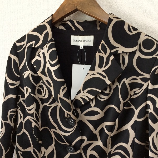 #anc ハナエモリ HANAEMORI ジャケット 38 黒 ベージュ 花柄 テーラード レディース [896788]_画像3