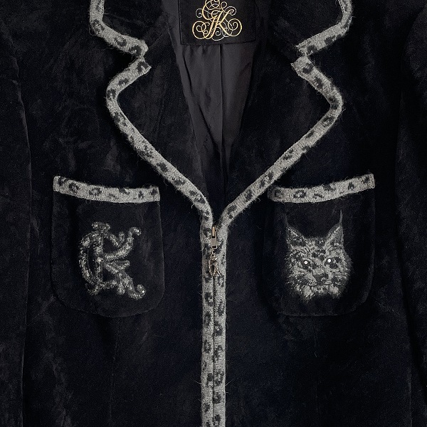 伊太利屋 襟付きブラウス　Y2K ラインストーン　アニマル柄 シルク100% MARKET（マーケット）カットジャガード2wayフリルブラウス