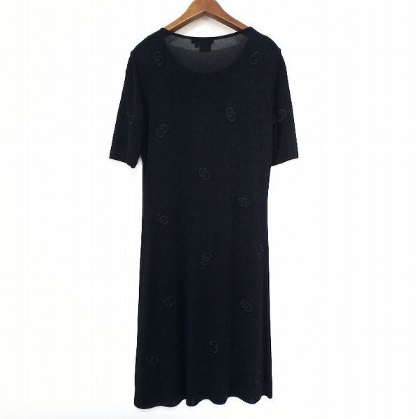 #snc セリーヌ CELINE ワンピース 38 黒 半袖 刺繍 ニット レディース [857343]