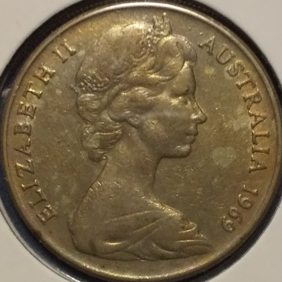 (C-817)　オーストラリア　10セント白銅貨　1969年　コトドリ　トーン　①　