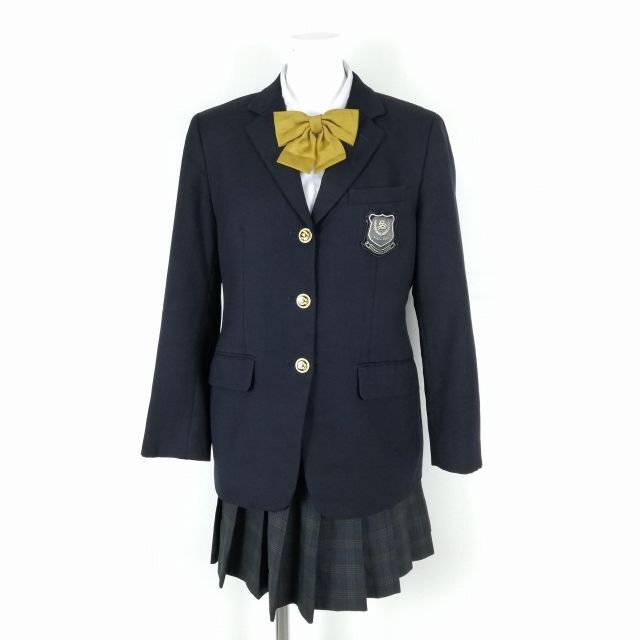 1円 ブレザー ミニスカート リボン 上下4点セット 160A カンコー 冬物 女子 学生服 福岡杉森高校 紺 制服 中古 ランクC NA1052