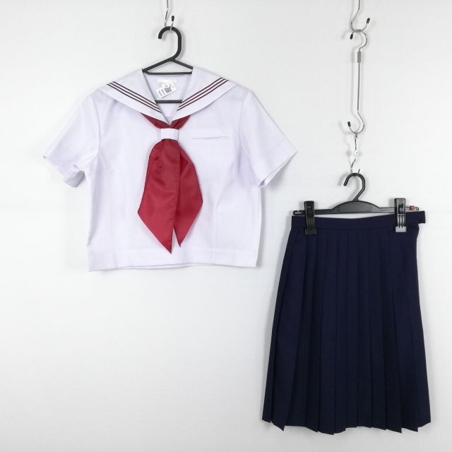 1円 セーラー服 スカート スカーフ 上下3点セット 夏物 赤3本線 1円 セーラー服 スカート スカーフ 上下3点セット 夏物 赤3本線
