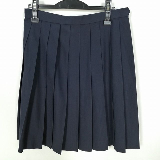 1円 スクールスカート 大きいサイズ 冬物 w72-丈56 紺 中学 高校 プリーツ 学生服 制服 女子 中古 HK2434