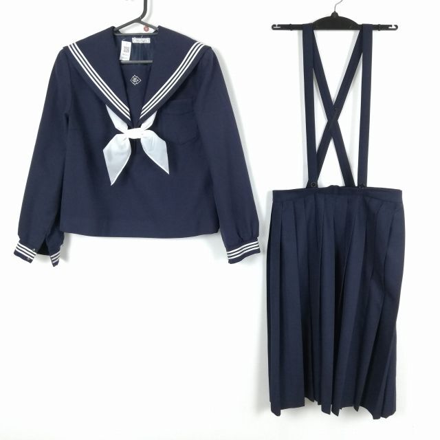 1 jpy sailor suit skirt scarf top and bottom 3 point set large size winter thing white 3ps.@ line woman school uniform Saga . male middle . navy blue uniform used rank C NA5413