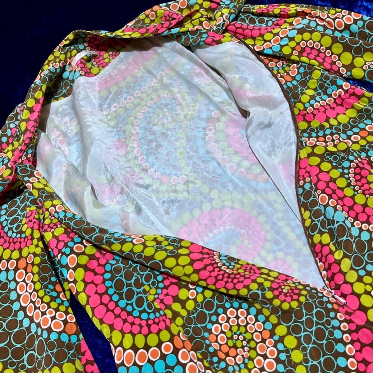 70’s サイケ ドット柄 ワンピース 検索: 古着 レトロ ビンテージ 70年代 カラフル _画像8