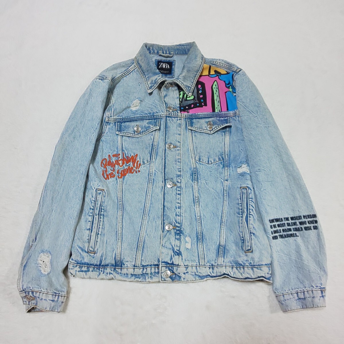 廃盤/希少サイズ】ZARA ザラ ペイントデニムジャケット Gジャン 廃盤/希少サイズ】ZARA ザラ ペイントデニムジャケット Gジャン