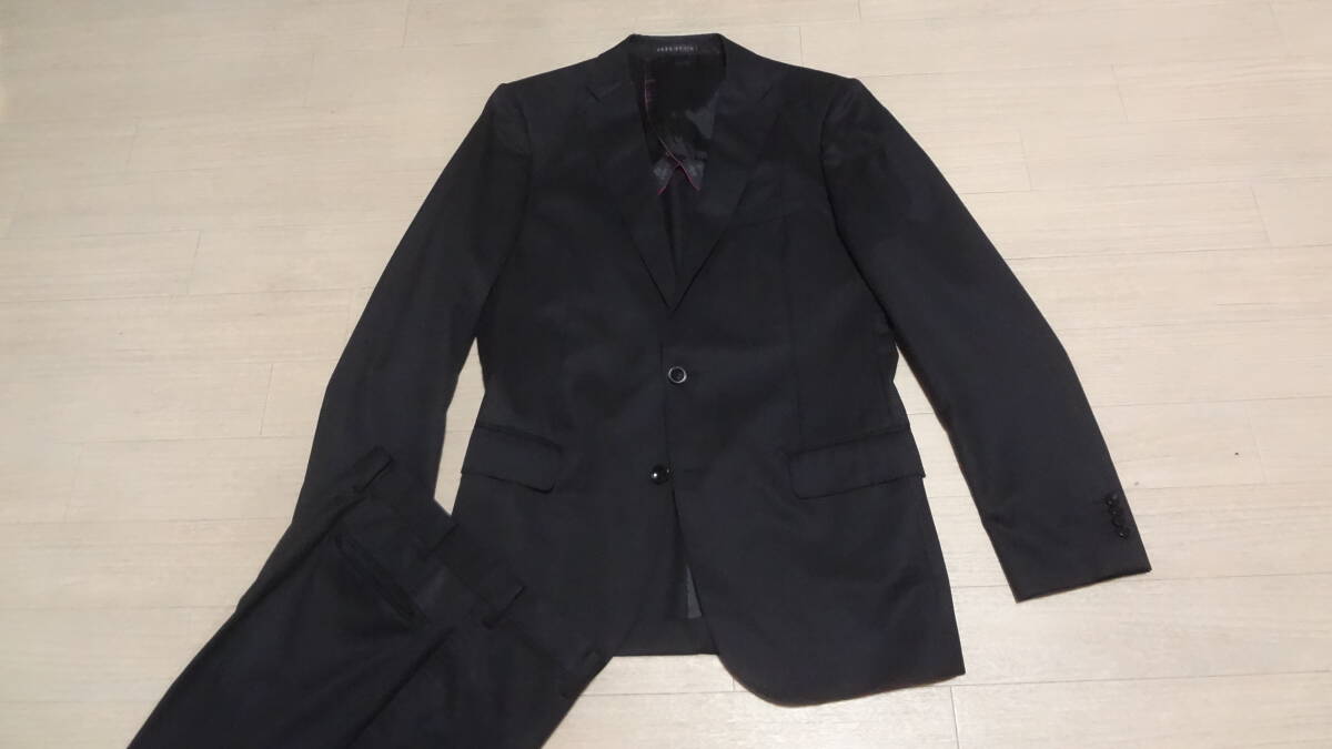 180cmW80cm YA7★HILTON×日本製NIKKE/MAF★春夏物★美シルエット★上質2Bスーツ/黒織りストライプ★背抜き/本切羽★ヒルトン