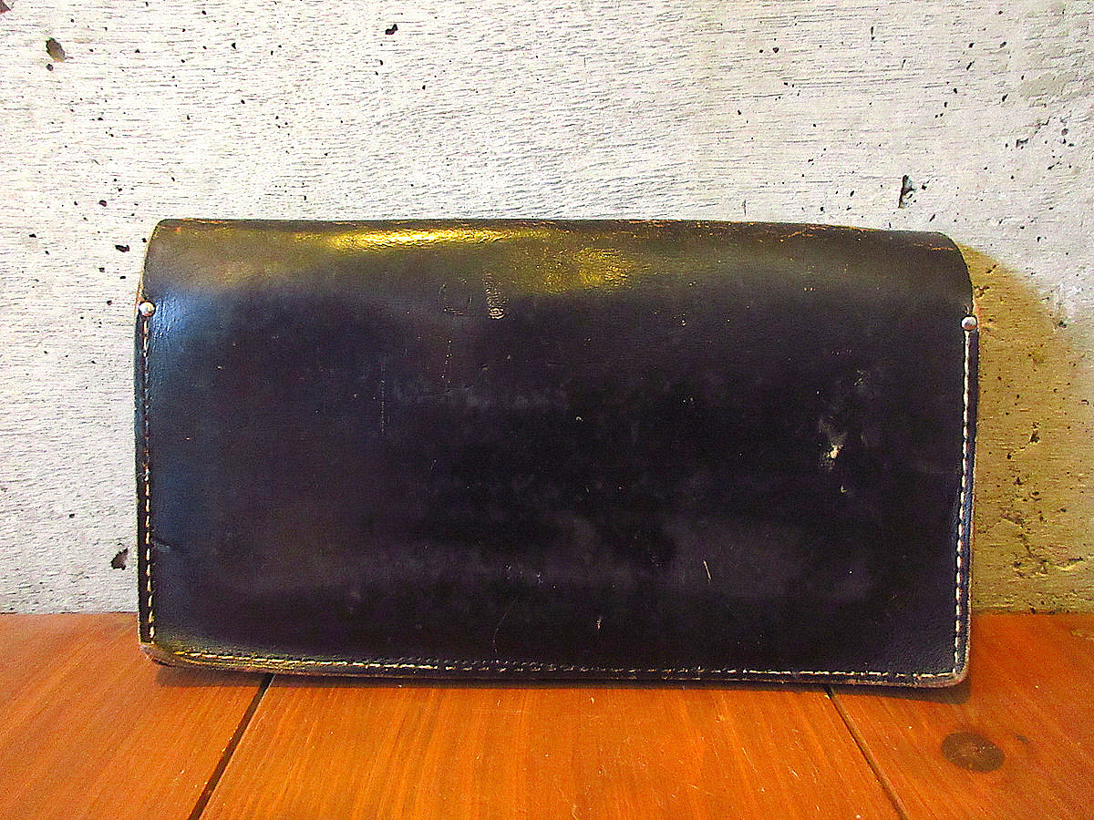  Vintage -70*s* leather clutch bag black *240912k5-bag-clt -1970s bag bag men's purse wallet second bag leather made 