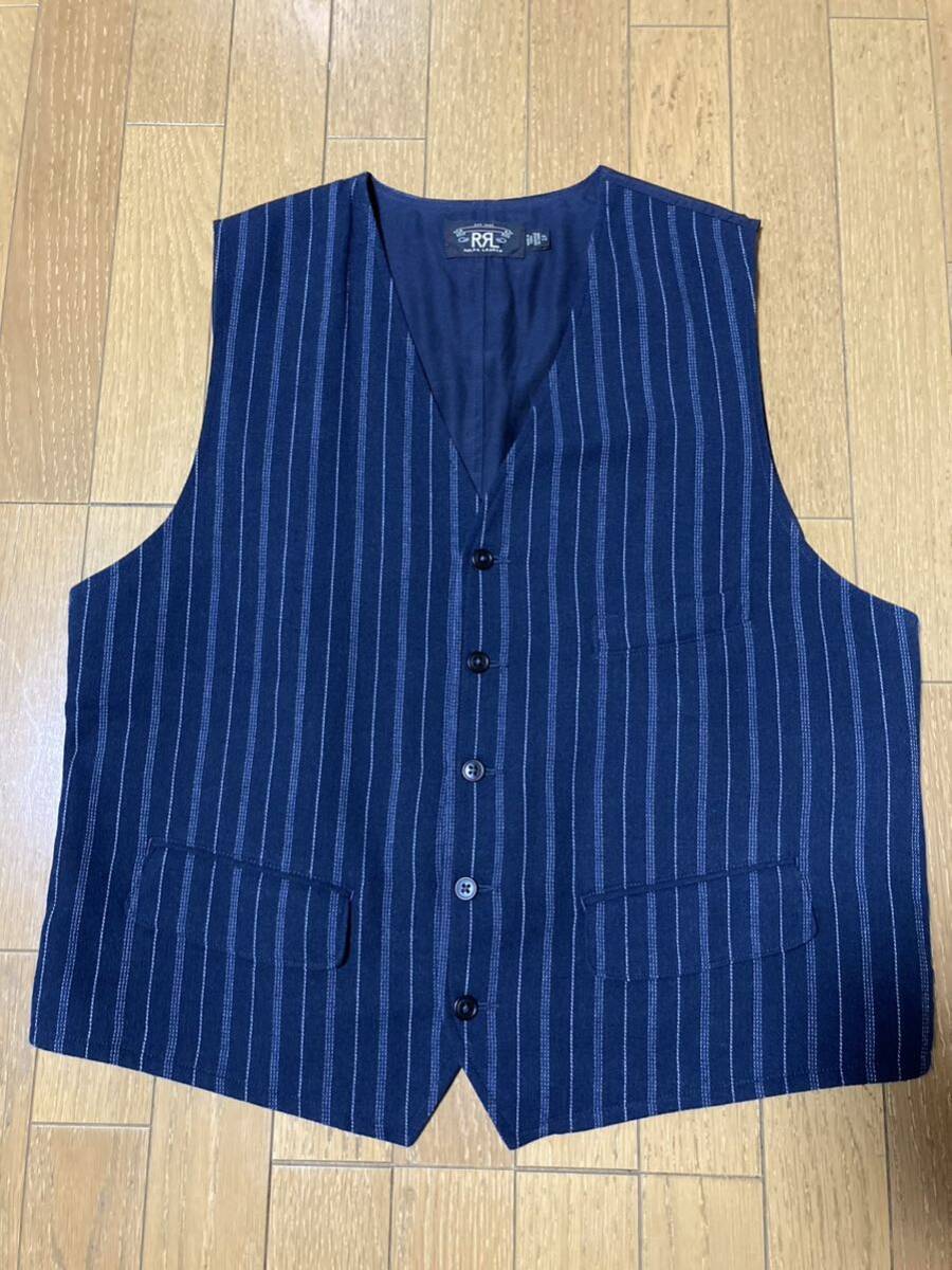 RRL ストライプベスト XL ネイビー インディゴ ジレ ベスト RRL ストライプベスト XL ネイビー インディゴ ジレ ベスト