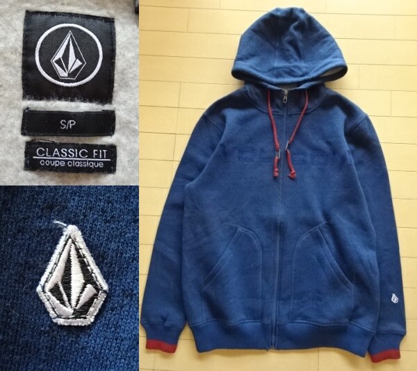 【VOLCOM】チェーン刺繍ロゴ フルジップ スウェットパーカー ネイビー SIZE:S/P (ボルコム)