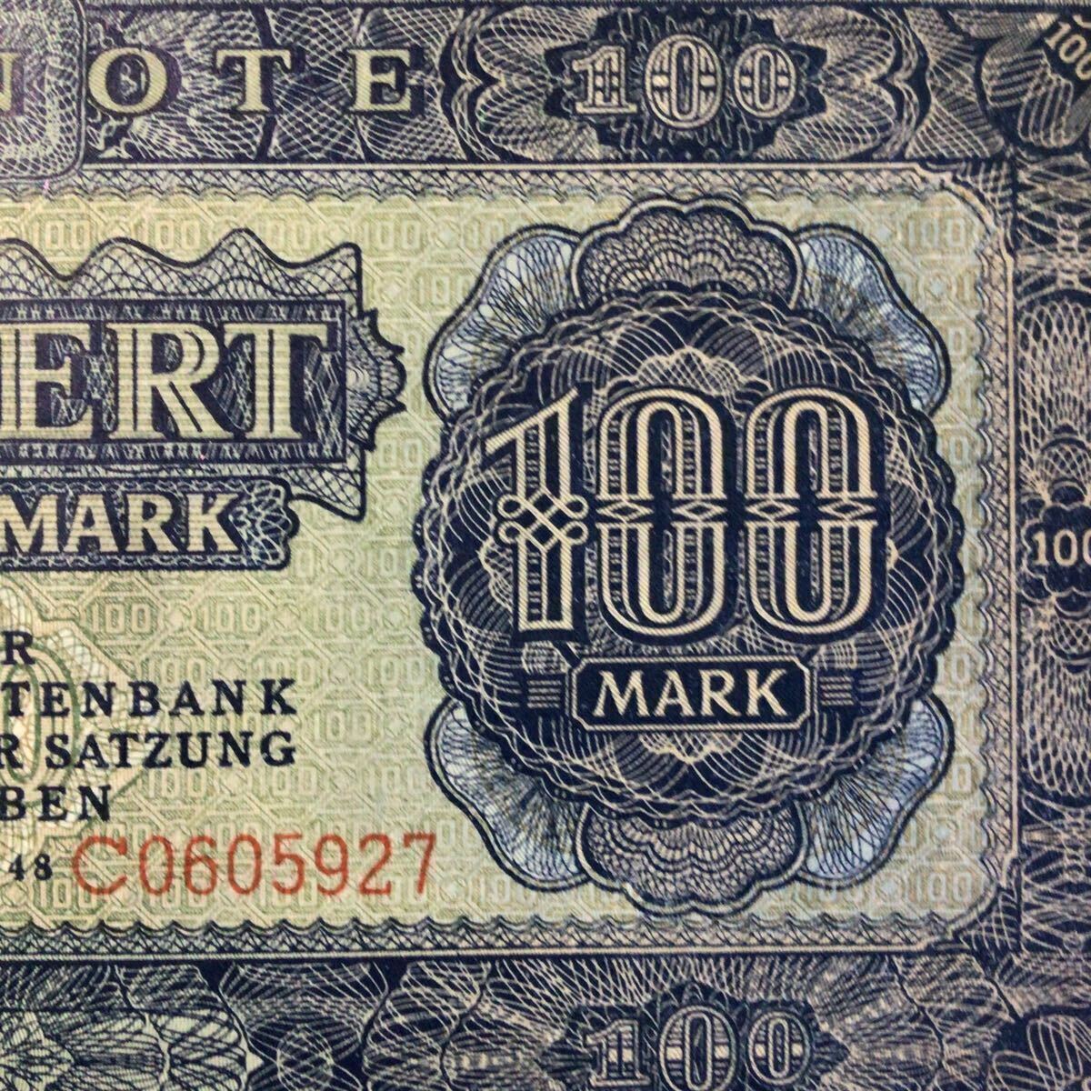 World Banknote Grading GERMANY{Democratic Republic}100 Deutsche Mark[1948][PMG Grading Choice About Uncirculated 58 EPQ]