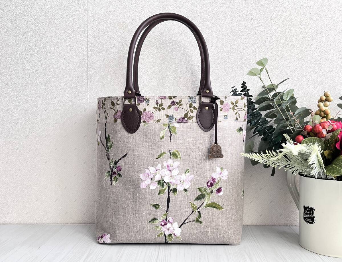 ハンドハンドメイド＋フランスリネン＋Cerisier & RITA＋ピンク ＋ローズ＋桜＋大きめ ＋バッグ＋ショルダーバッグ＋トートバッグ＋stof