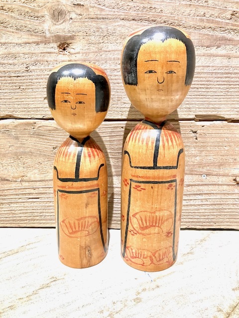 伝統こけし　人間国宝　小椋久太郎作　秋田木地山　夫婦　大34cm 小29㎝　古品 古作 郷土玩具 日本人形 工芸品 民芸