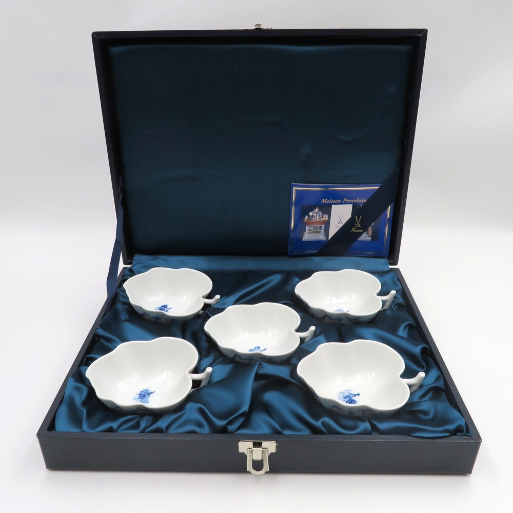 1円〜 Meissen マイセン ブルーオーキッド リーフディッシュ 計5点 箱付 y79-3065142【Y商品】