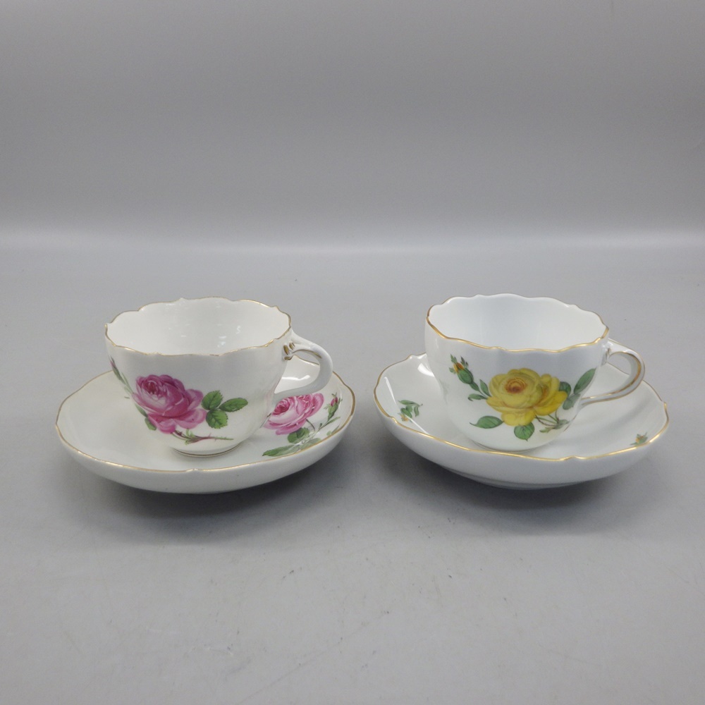 1円〜 Meissen マイセン ピンクローズ/イエローローズ カップ