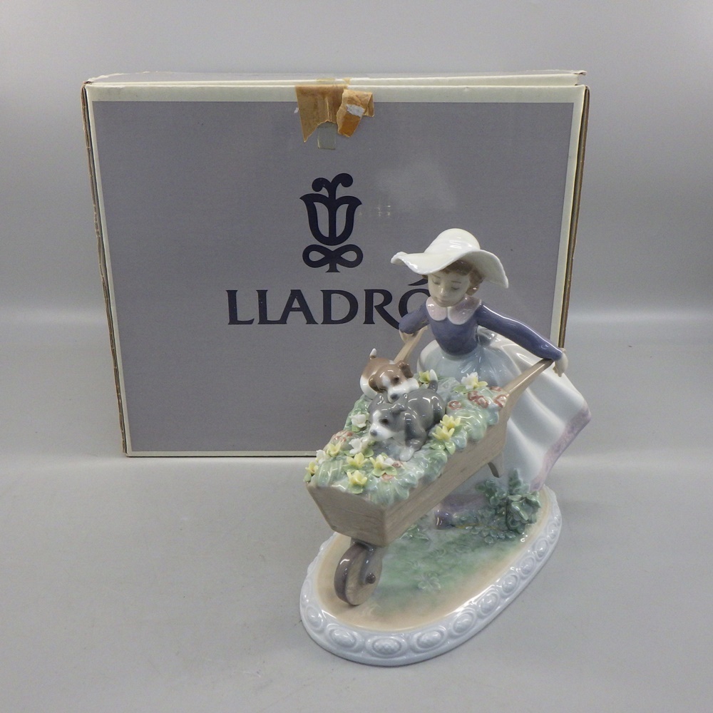 1円〜 Lladro リヤドロ No.5460「乗せてあげる」 箱付き 少女 子犬 花 陶器 インテリア 置物 フィギュリン 325-3094000【O商品】