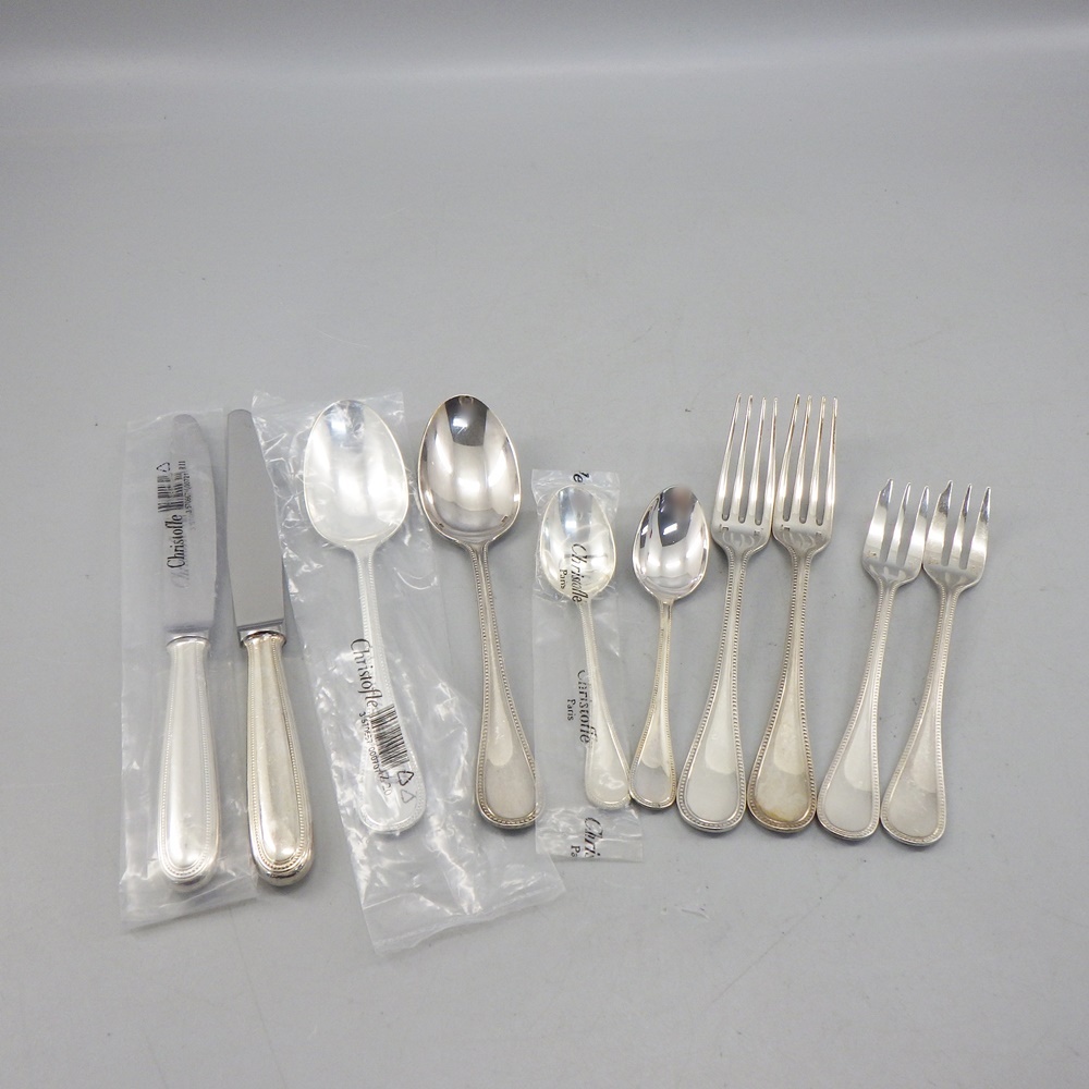 1円〜 Christofle クリストフル パール カトラリー ナイフ/スプーン/フォーク 計10点 シルバープレート　325-3058046【O商品】