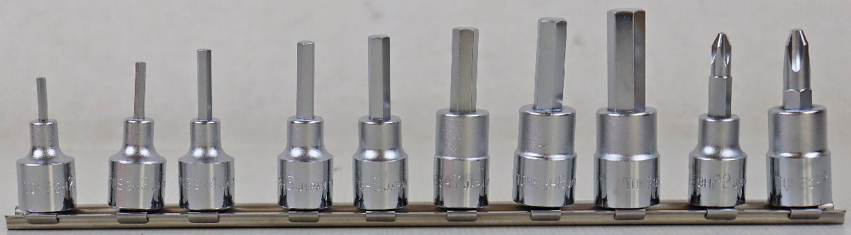 S◎中古品◎工具『TONE ヘキサゴン/ドライバービットソケット 10点セット』 トネ 3H-2.5/3H-3/3H-4/3H-5/3H-6/3H-7/3H-8/3H-10/3HP-2/3HP-3