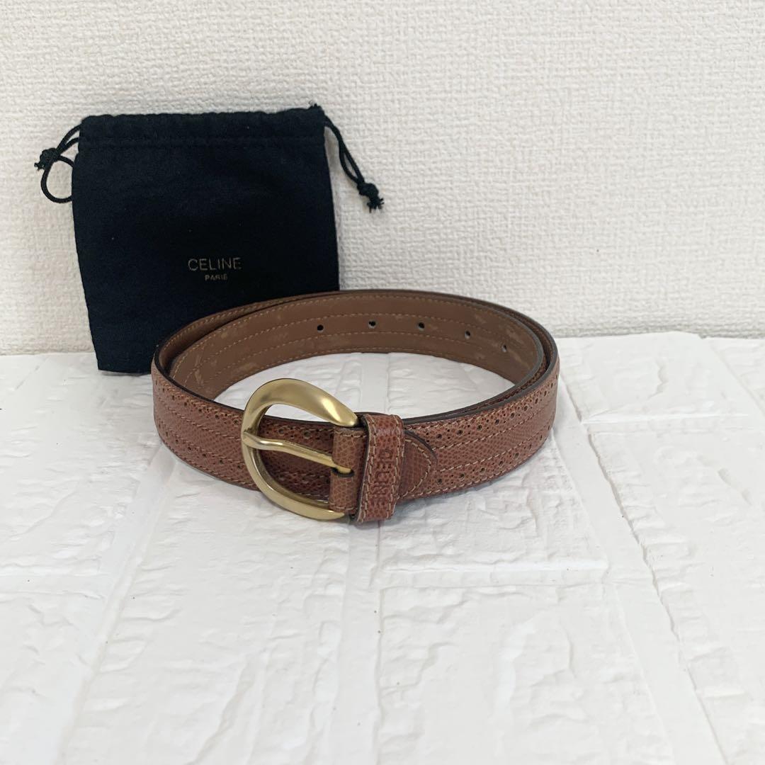 CELINE Celine belt Gold brown group punching 