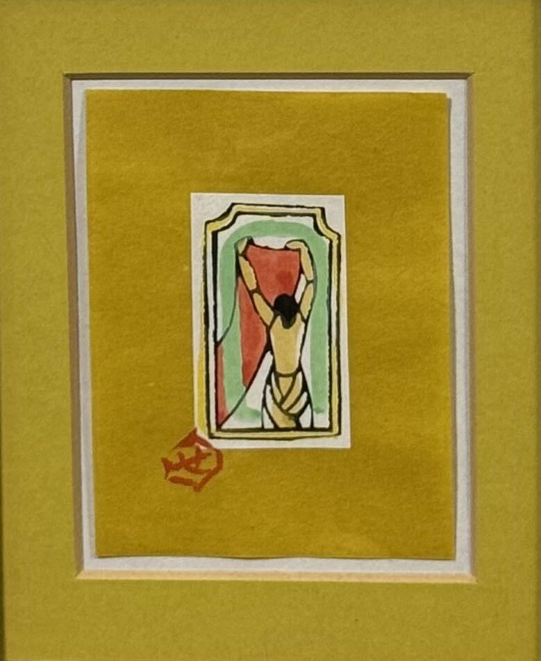 C【真作保証】芹沢銈介 木版画 手彩色 サイン 昭和 額装品